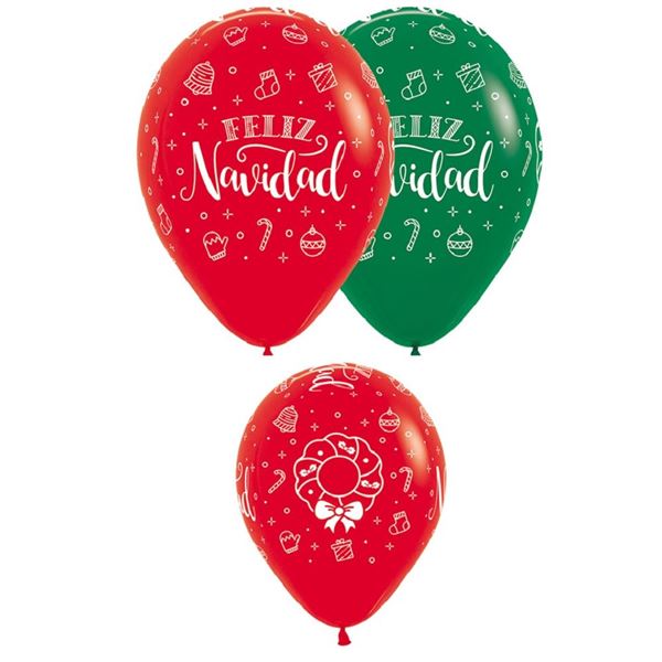 Imagen de Globos Feliz Navidad Rojo y Verde (12 unidades)