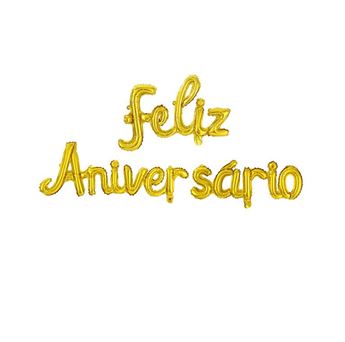 Imagens de Globos "Feliz Aniversario" Oro Foil ( 220 x 51 cm)