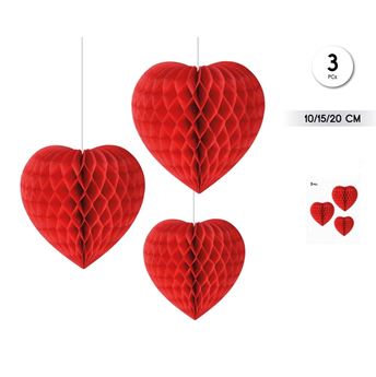 Imagens de Decoración Colgante Corazones Rojos de Papel (Pack de 3)