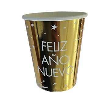 Imagen de Vasos Feliz Año Nuevo Dorados Destellos cartón (6 uds.)