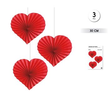 Imagen de Decoración Abanico Corazones Rojos de Papel 30cm (3 unidades)