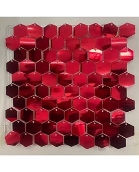 Imagen de Paneles de Lentejuelas Rojas Brillantes Hexagonales 30x30cm (10 unidades)