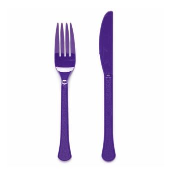 Imagen de Cubiertos Violeta Uva tenedor y Cuchillo plástico (24 uds.)