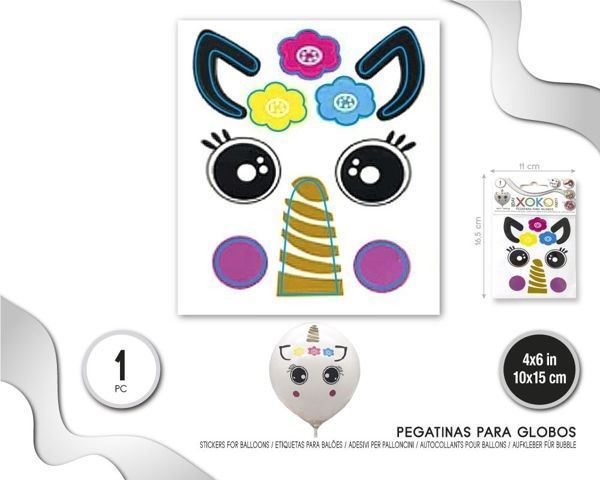 Imagen de Pegatinas para Globos - Diseño de Unicornio