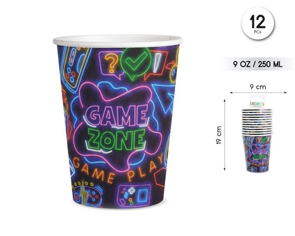 Imagen de Vasos Game Zone cartón 250ml (12 unidades)