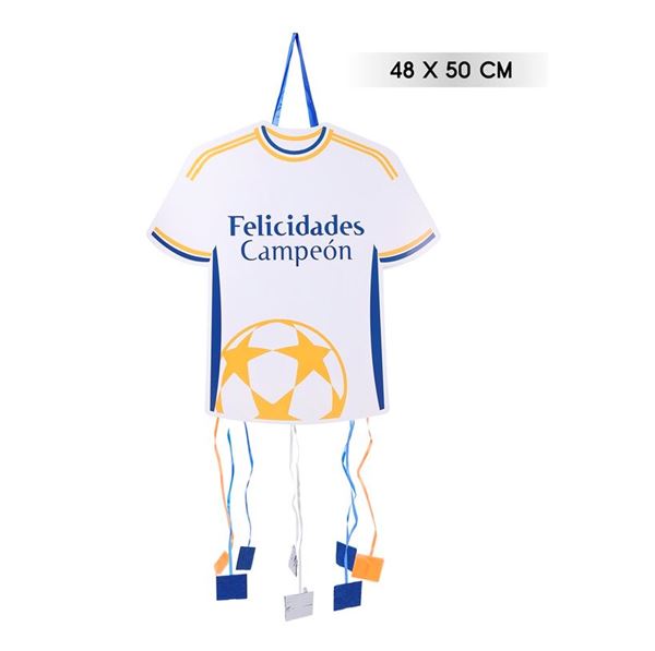 Imagen de Piñata Fútbol Camiseta Madrid Felicidades Campeón (50cm x 48cm)