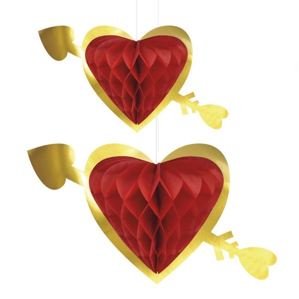 Picture of Decoración Colgante Corazón Rojo y Dorado (2 unidades)