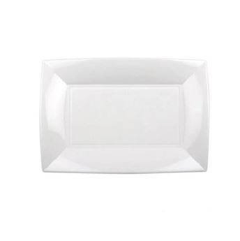 Imagen de Platos Rectangulares Blancos Reutilizables Pack 3 uds (34,5 x 23 cm)