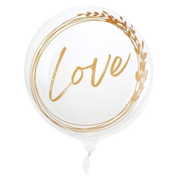 Imagen de Globo Burbuja Transparente Love dorado 60cm (1ud)