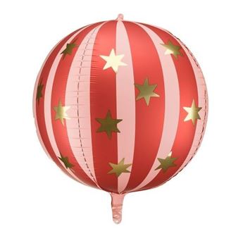 Imagen de Globo Esférico Rojo y Estrellas Foil (75cm)