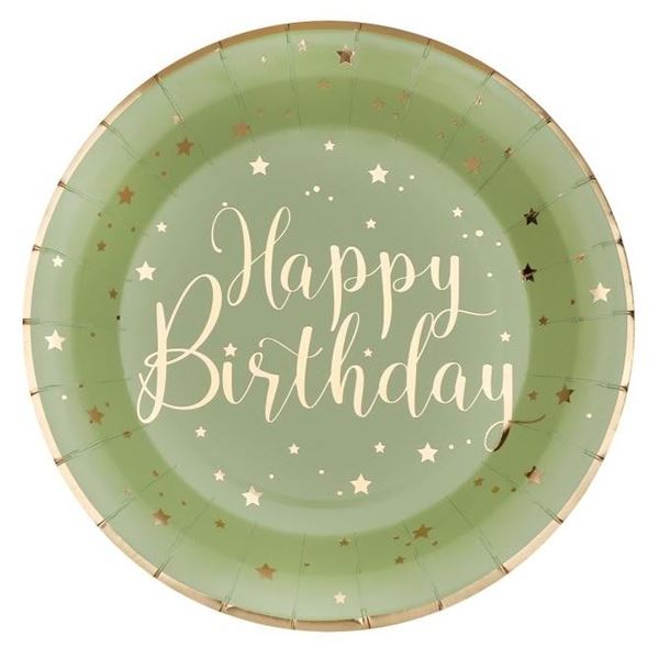 Imagen de Platos Happy Birthday Oliva Dorado cartón 22,5cm (10 unidades)