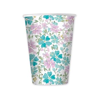 Imagen de Vasos Flores Kailey cartón 250ml (8 unidades)