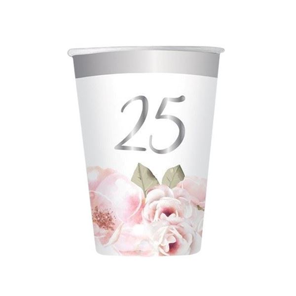 Imagen de Vasos Floral 25 Aniversario cartón 250ml (8 unidades)