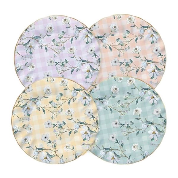 Imagen de Platos Floral Vichy cartón 20cm (8uds)